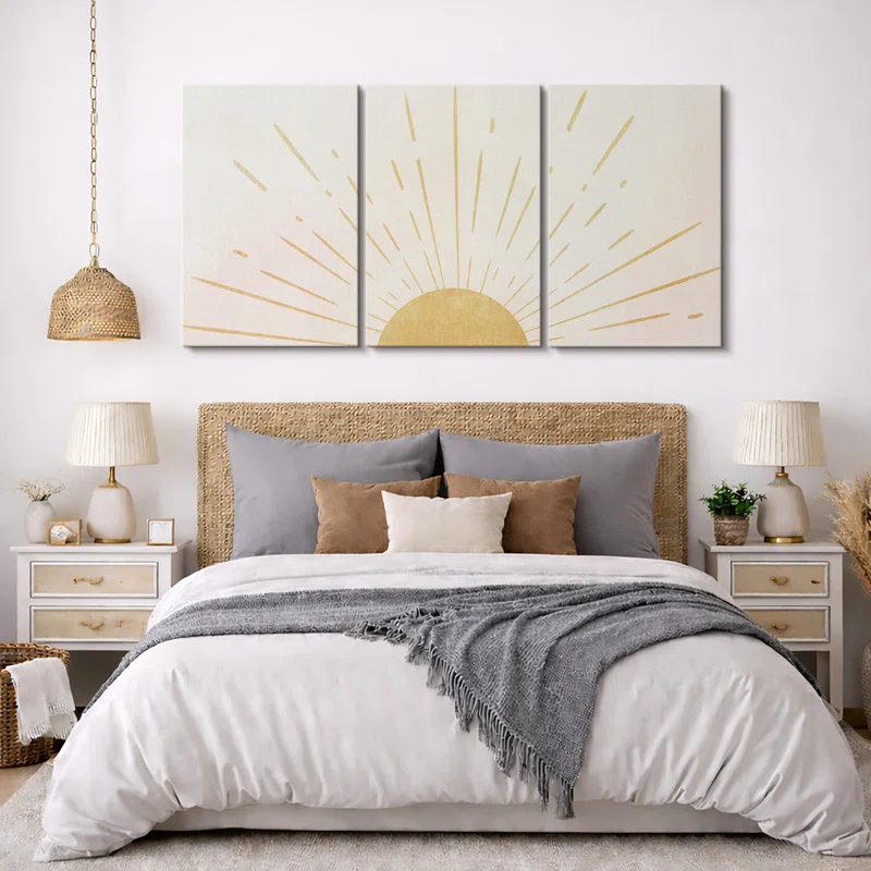 Bright Light Yellow Sun Shine Modern Minimalist Canvas Wall Art Neutral Print Set 3 Pieces Decor - Image 3
