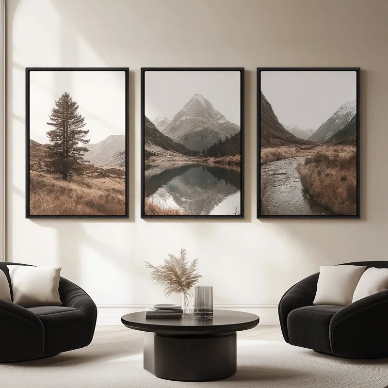 Framed Canvas wall Art, Vintage Abstract Wall pirnts for Bedroom (Set of 3)