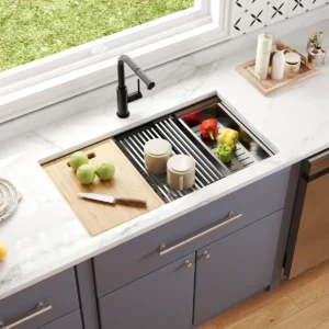 33" L Undermount Workstation Single Bowl Stainless Steel Kitchen Sink with Colander, Cutting Board, Strainer and Dish-Drying Rack DV-1K0192